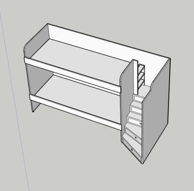 Illustration of a two-tier bunk bed with side stairs.
